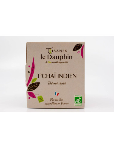 Thé noir bio Tchaï Indien - boite 20 doses - Le Dauphin