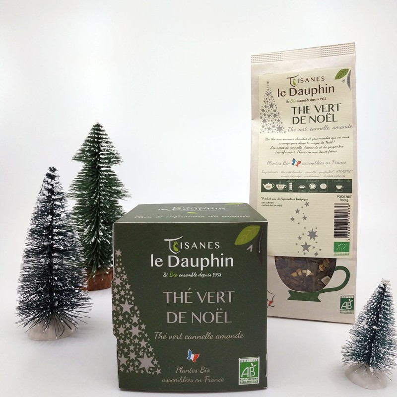 Thé vert de Noël bio en vrac et infusette - épices de Noël et amande
