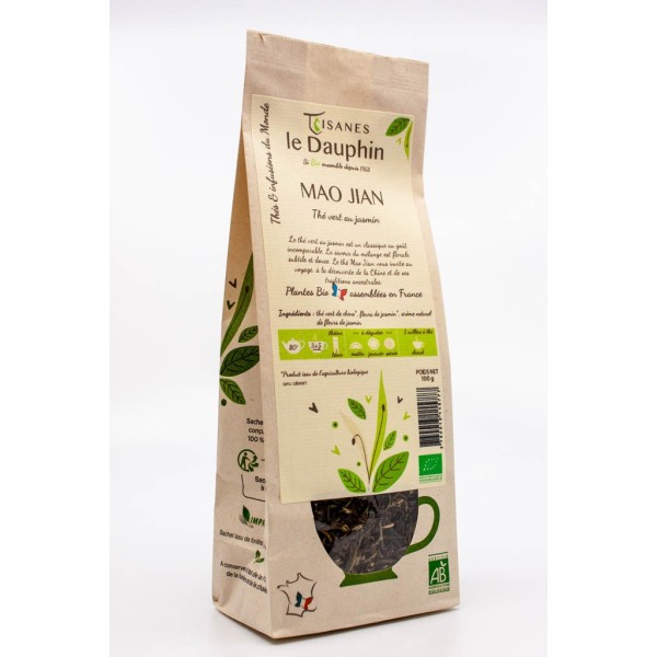 Thé vert bio jasmin Mao Jian - sachet vrac - le Dauphin