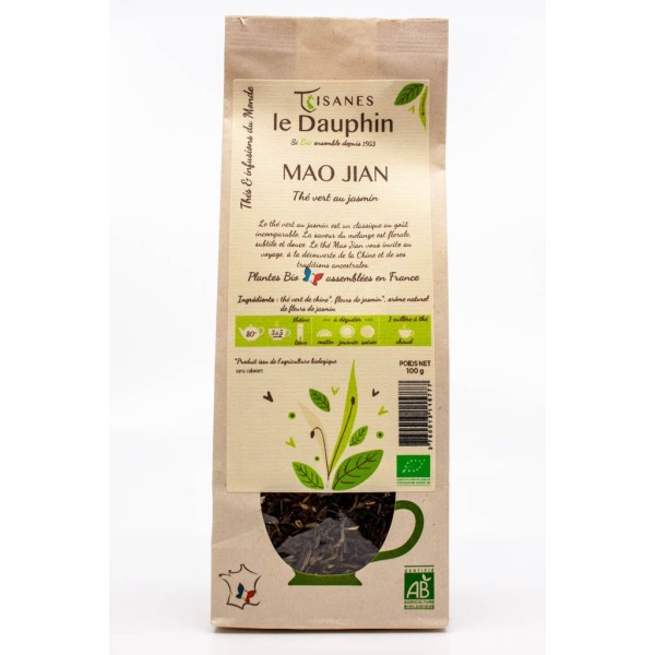 Thé vert bio jasmin Mao Jian - sachet vrac - le Dauphin