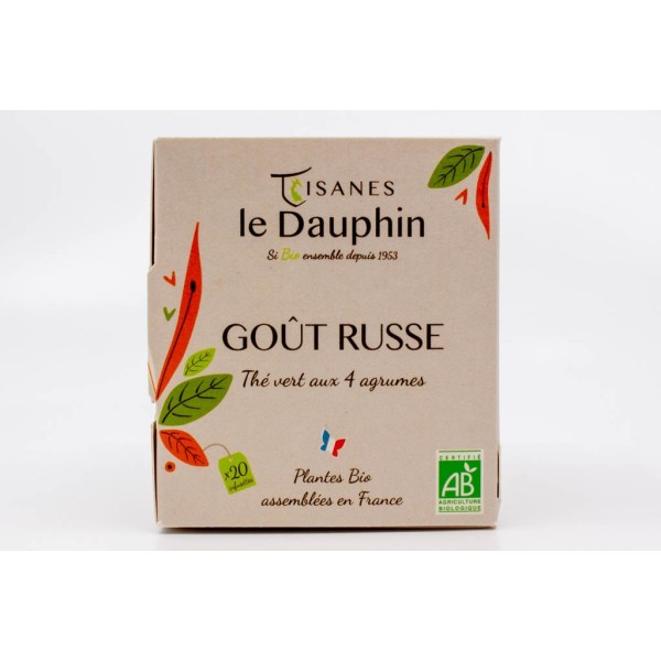 Thé vert goût russe- 4 agrumes -boite 20 doses - Le Dauphin