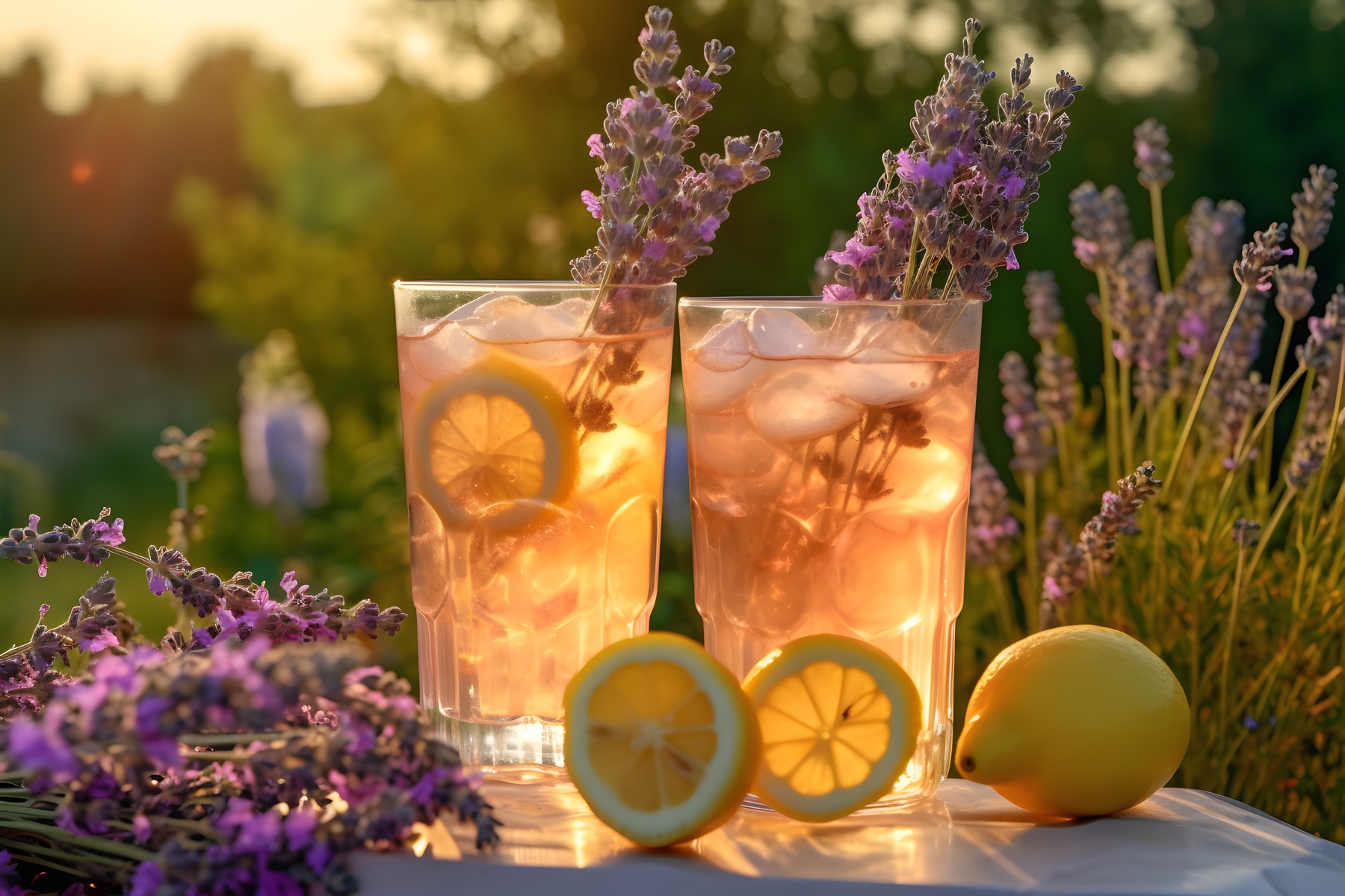 Verres d'infusion glacée au citron et à la lavande